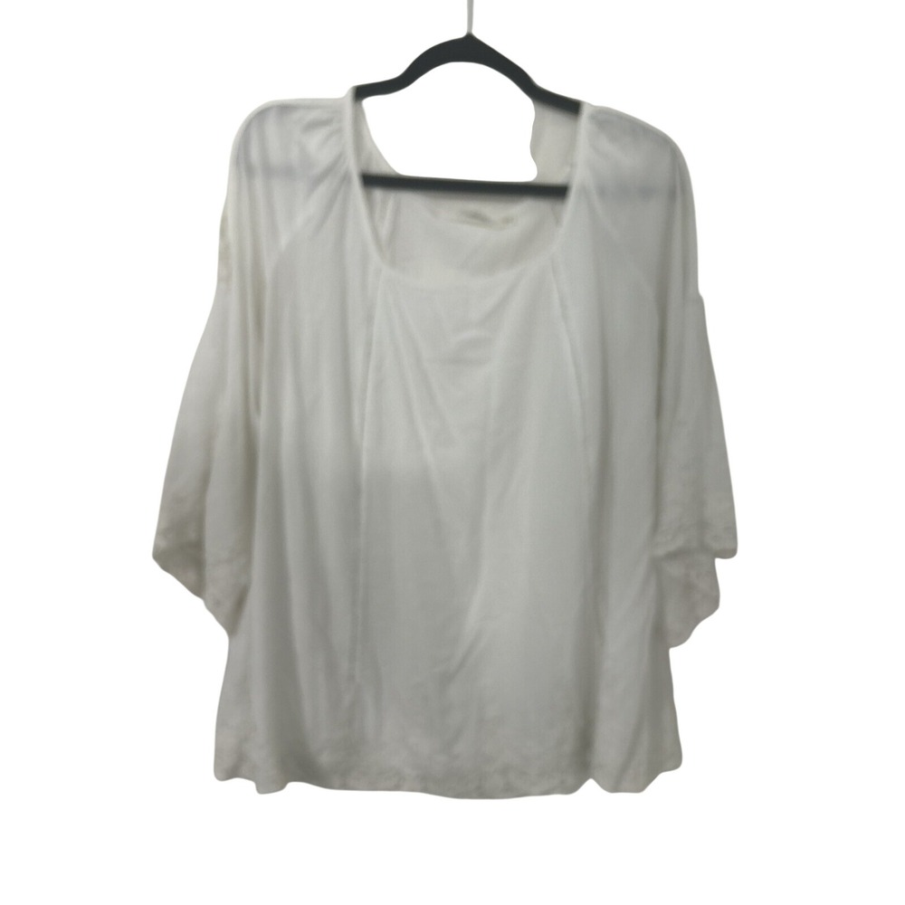Solitaire White Lace Trim 3/4 Sleeve Blouse‎ Plus Size 2X Boho Scoop Neck Top